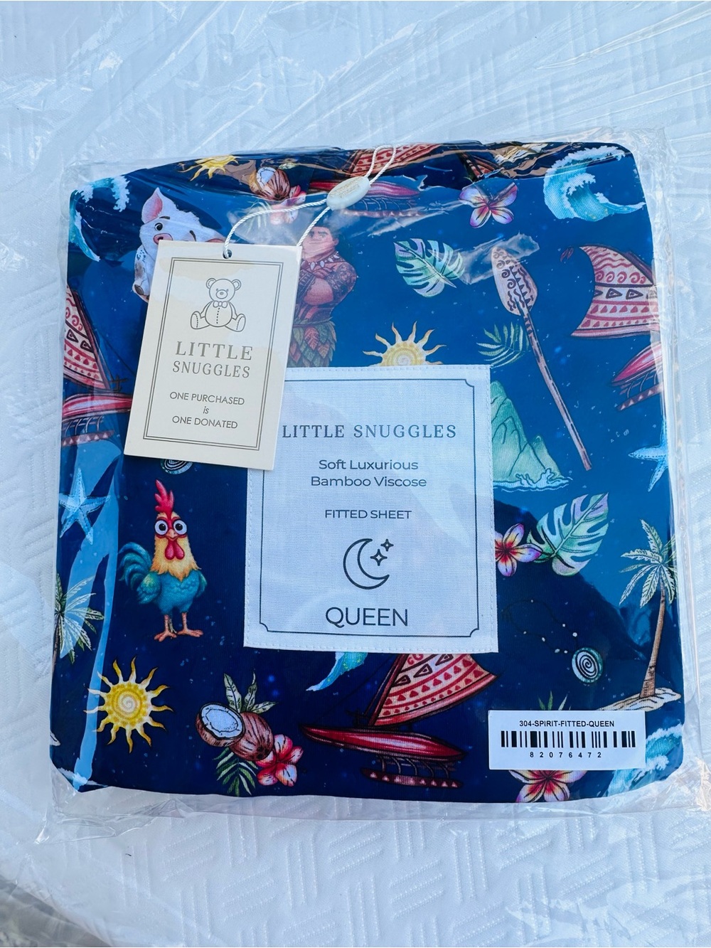 Little Snuggles Bamboo Queen Size Disney Moana fitted sheet